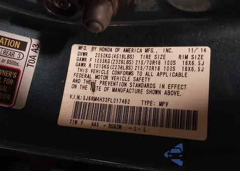 2015 Honda Cr-V Lx z USA, uszkodzony, nr VIN 5J6RM4H33FL017460